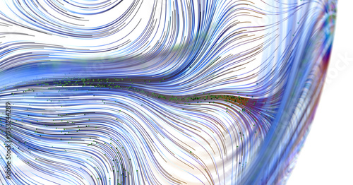 Fotografie Abstract artwork featuring flowing lines in blue and white, ideal for backgrounds, design, and concepts