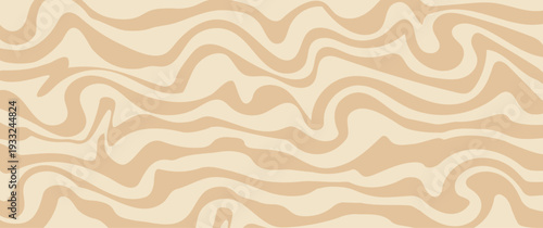 Seamless abstract pattern with wavy beige and cream lines. Latte art or liquid marble texture. Fluid organic background design.