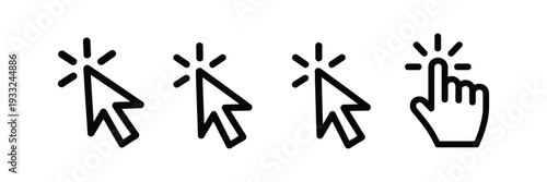 Hand-drawn mouse cursor collection, doodle style computer pointer and click icons, isolated vector symbols for UI, web, and digital interface design, playful sketch illustration set.