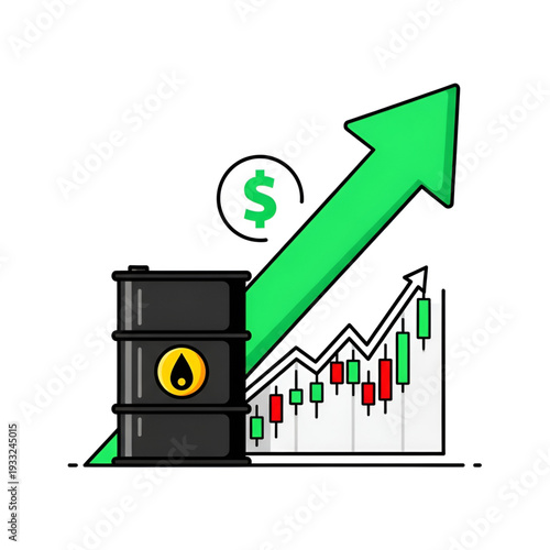 Global fuel cost increase vector with financial data graph