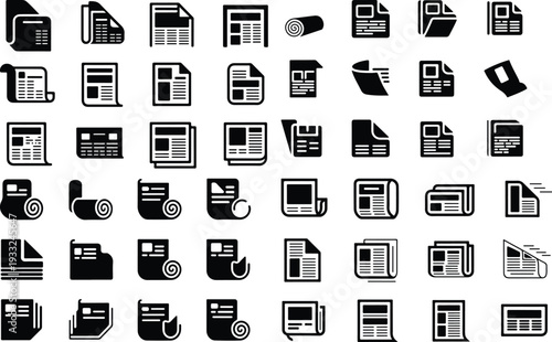 Article Collection Silhouette Icon Set News Article Typography Silhouette Icon Pack