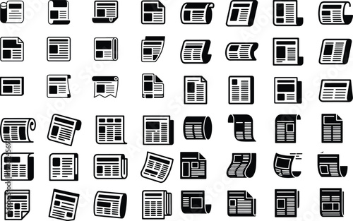 Article Collection Silhouette Icon Set News Article Typography Silhouette Icon Pack