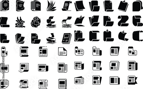 Article Collection Silhouette Icon Set News Article Typography Silhouette Icon Pack