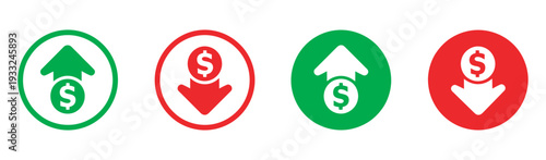 Dollar Price Up Down Vector Icon, Flat Line Style, Dollar Coin Graph, Money Cost Arrow, Growth Decline, Currency Investment, Market Price