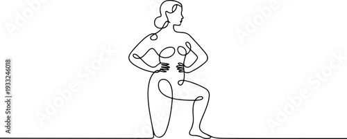 A woman exercising with dumbbells on a chair, fitness activity, continuous line art, simple shapes, athletic pose
