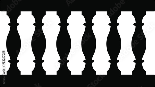 Balcony balustrade silhouette vector, classic railing design, black architectural element, decorative fence illustration, traditional exterior ornament graphic
