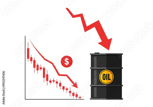 Gasoline price deflation concept with downward red arrow