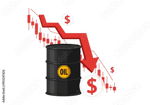 Gasoline price deflation concept with downward red arrow
