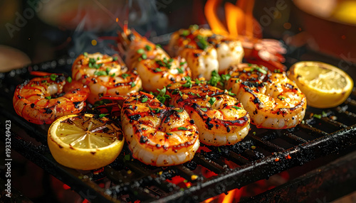 Grilled Seafood Feast with Lemon Slices