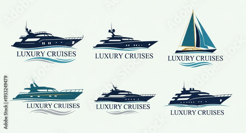 Collection of luxury cruise ship logos for travel and tourism industry.