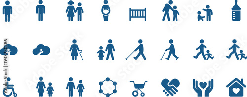 Family icons, childcare, parenting, community support, healthcare, social services, pregnancy, elderly care, disability support, love, security, home, compassion, wellness, trust
