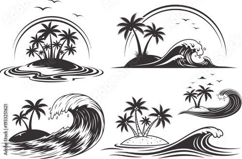 Summer tropical getaway palm trees waves and rainbows