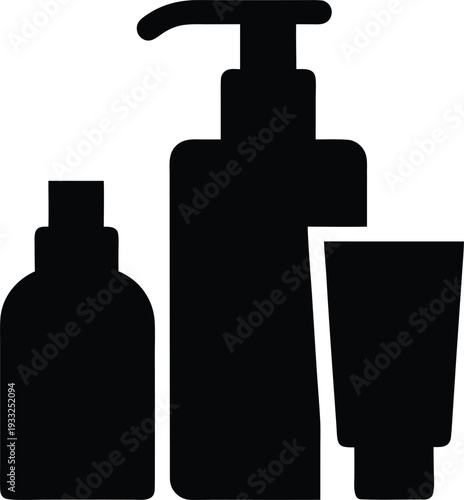 elderly skin hydration set silhouette vector illustration on transparent background
