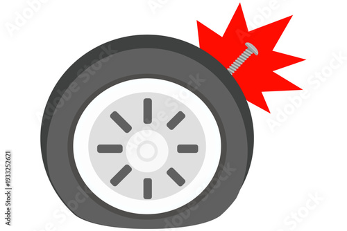 釘が刺さったパンクタイヤのフラットイラスト