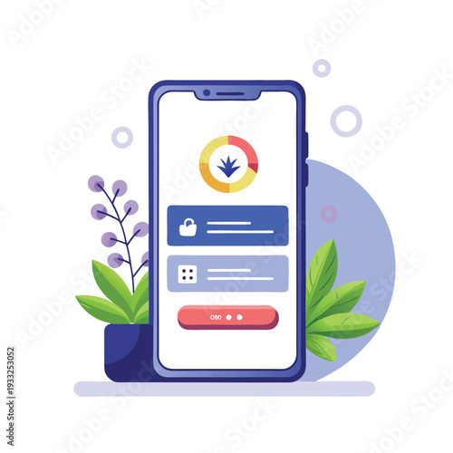 Mobile app login interface displayed on a smartphone with a stylish background