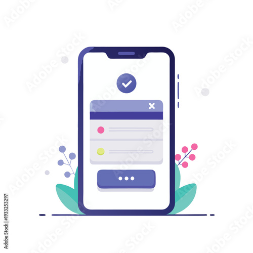 Mobile app login interface with verification and menu options displayed on a smartphone.