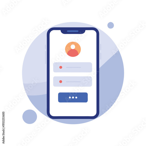 Illustration of a mobile app login interface with user profile and chat icon