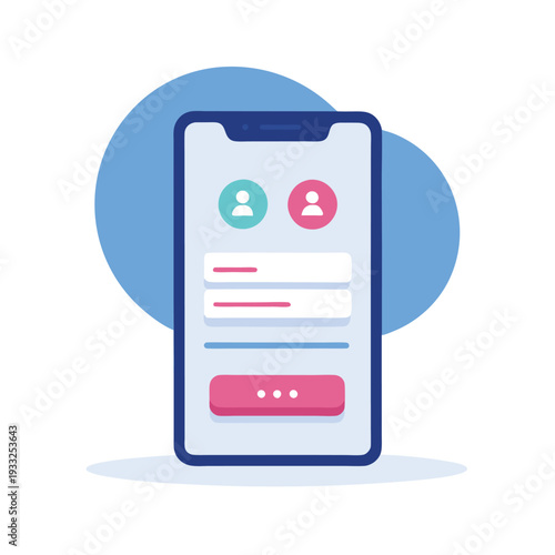 Illustration of a mobile app interface with user profile and chat options