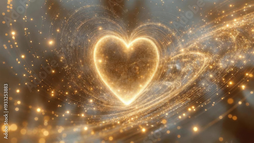 Wallpaper Mural Glowing golden heart shape formed by swirling particles and light trails in a cosmic nebula Torontodigital.ca
