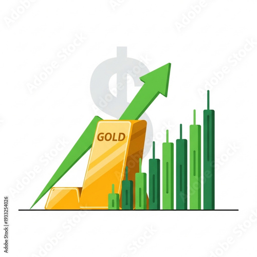 Bullion value inflation concept with upward green arrow