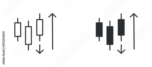 Candlestick Chart Icon Set, Stock Market Trading Line and Solid Vector Illustration