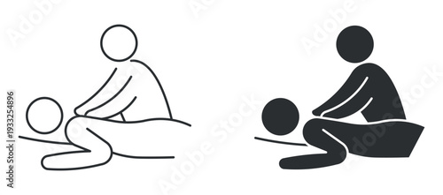 Massage Therapy Icon Set, Body Treatment Line and Solid Vector Illustration