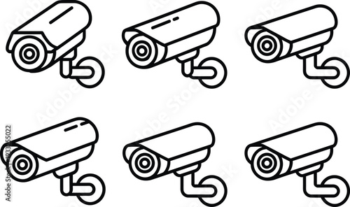 Surveillance camera icons set, security cameras collection, CCTV camera illustrations, monitoring system symbols, video surveillance technology, safety and protection icons