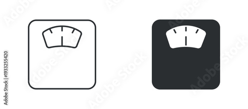 Bathroom Scale Icon Set, Weight Measurement Line and Solid Vector Illustration