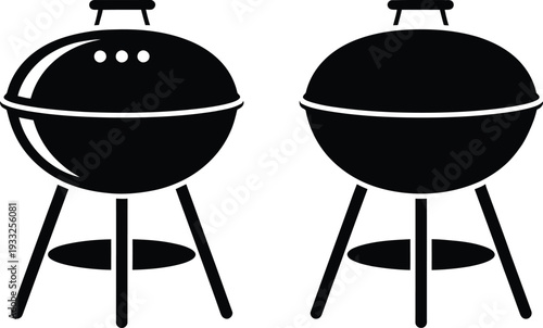 Two black kettle grill icons side by side on a white background for barbecue themes