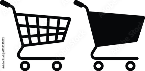 Two simple shopping cart icons side by side on a white background for e-commerce design use