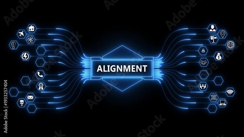 Business Alignment interface visualizing corporate strategy dashboard with secure organizational coordination system and advanced digital technology concept 4K animation video