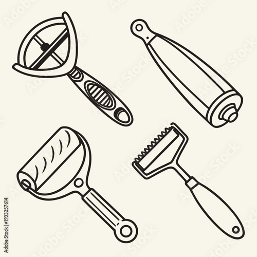 Creative collection of cheese cutting and slicing tools, showcasing unique designs and shapes of kitchen implements for cheese