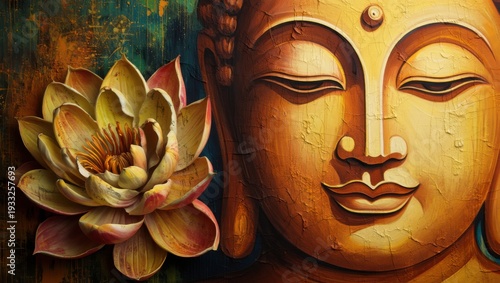 Serene Buddha Face with Lotus Flower Painting