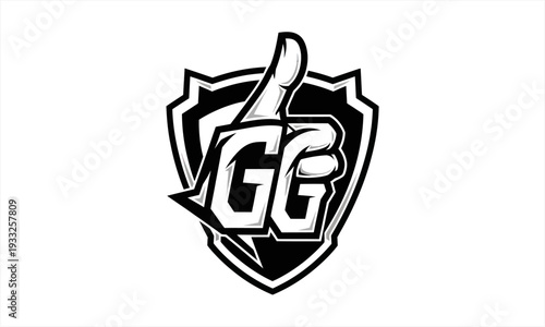 GG good game esports gaming logo with thumbs up gesture.