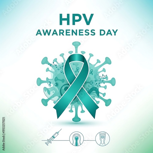 Hpv awareness day graphic with ribbon virus and medical icons