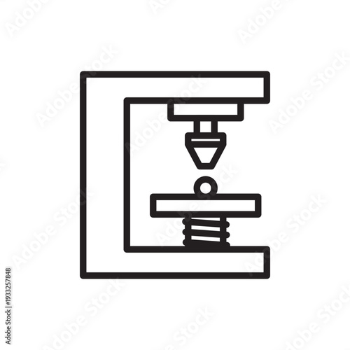 Brinell hardness test icon. Material resistance, representing spherical indentation hardware, metallurgical engineering tools, hardness measurement systems, quality control, and industrial research.