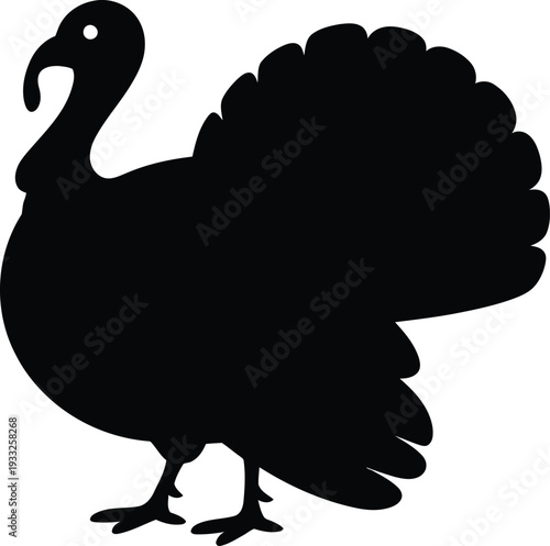 Silhouette of a turkey with feathers spread on white background, simple design for thanksgiving or holiday theme