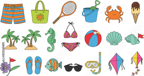 Hand drawn tool vector collection featuring hammer screwdriver pliers adjustable wrench paint roller electric drill spanner measuring tape toolbox bubble level and square ruler