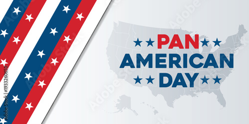 Illustration of pan American day celebration with patriotic design and map of the United States