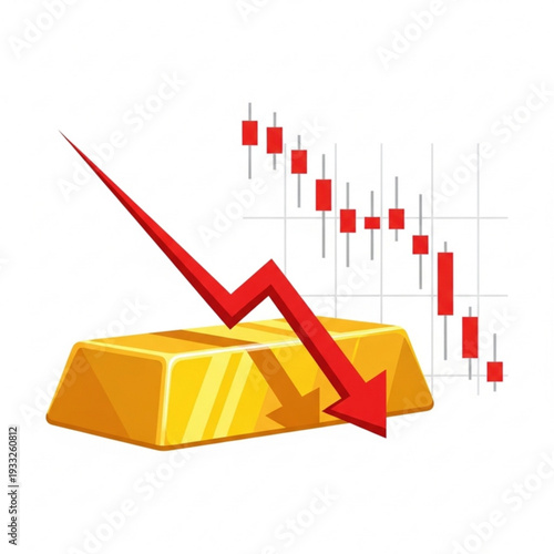 Bullion value deflation concept with downward red arrow