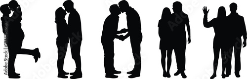 Couple silhouettes, romantic embrace, affectionate pose, diversity in relationships, companionship concept, love illustration, friendship unity, LGBTQ representation, playful moment, togetherness