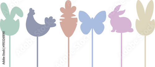 Set of 6 Easter cake toppers template, Egg hunt decoration laser cut files