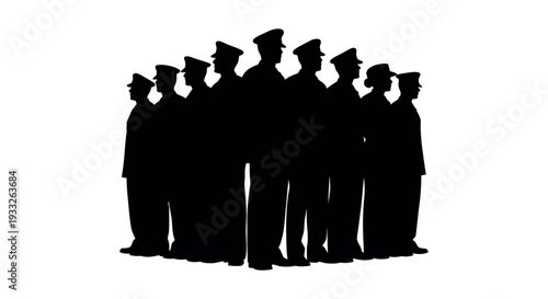 Silhouettes of uniformed personnel standing together