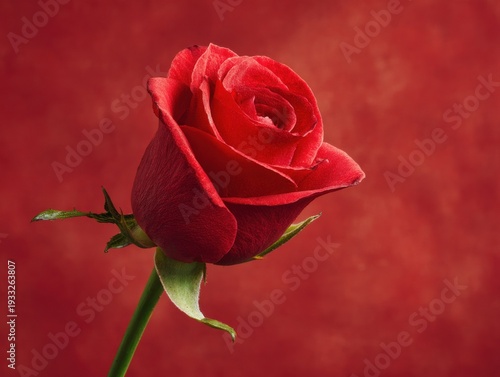 red rose single bloom isolated on a green background