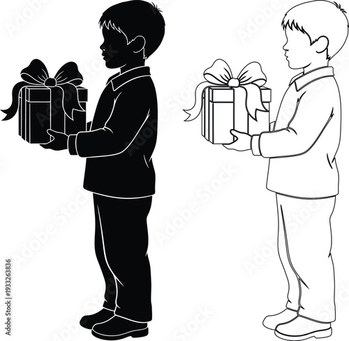 Two children exchanging gift boxes on a special occasion