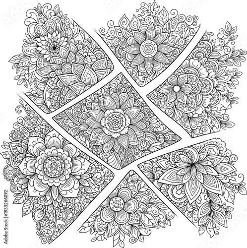 Intricate geometric fractal pattern resembling a complex urban street network intersection Vector