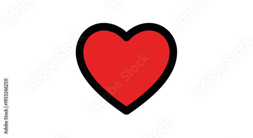 Simple red heart icon with a bold black outline isolated on a clean white background, symbolizing love, passion, and romance.
