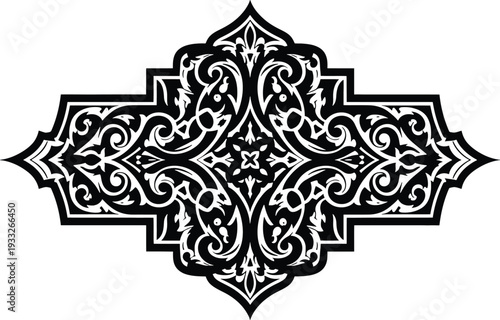 Intricate black and white arabesque geometric design pattern on a plain background Vector