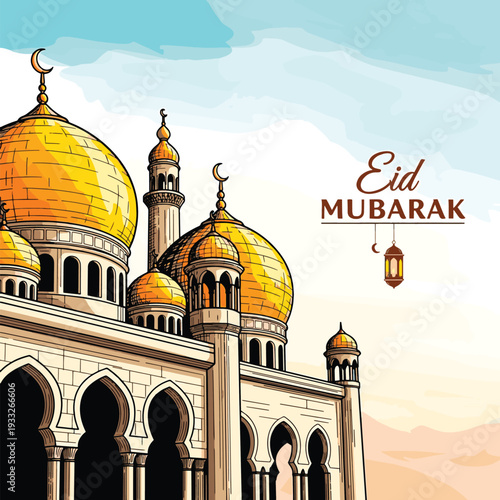 Elegant illustration of a mosque celebrating the joyous occasion of eid mubarak Vector