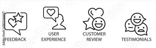Customer feedback and user experience review icons set flat design vector illustration